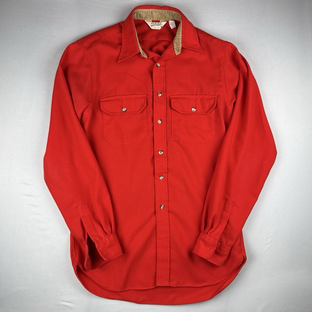 Vintage 80s Cabelas Button Up Hunting Shirt Medium Red USA Made